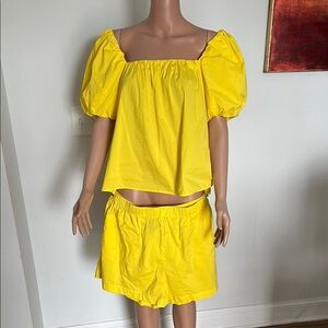 Alex Marie Two-Piece Yellow Puff Sleeve Top and Shorts Set